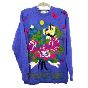 Vintage Kitty Hawk Vivian Wang flower novelty bouquet sweater size M